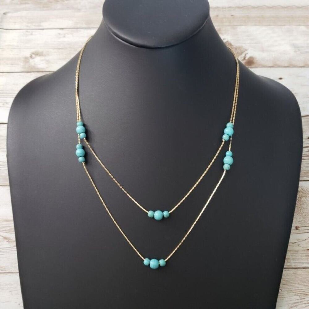 Plunder Necklace Gold Tone & Turquoise Color 2 Strand